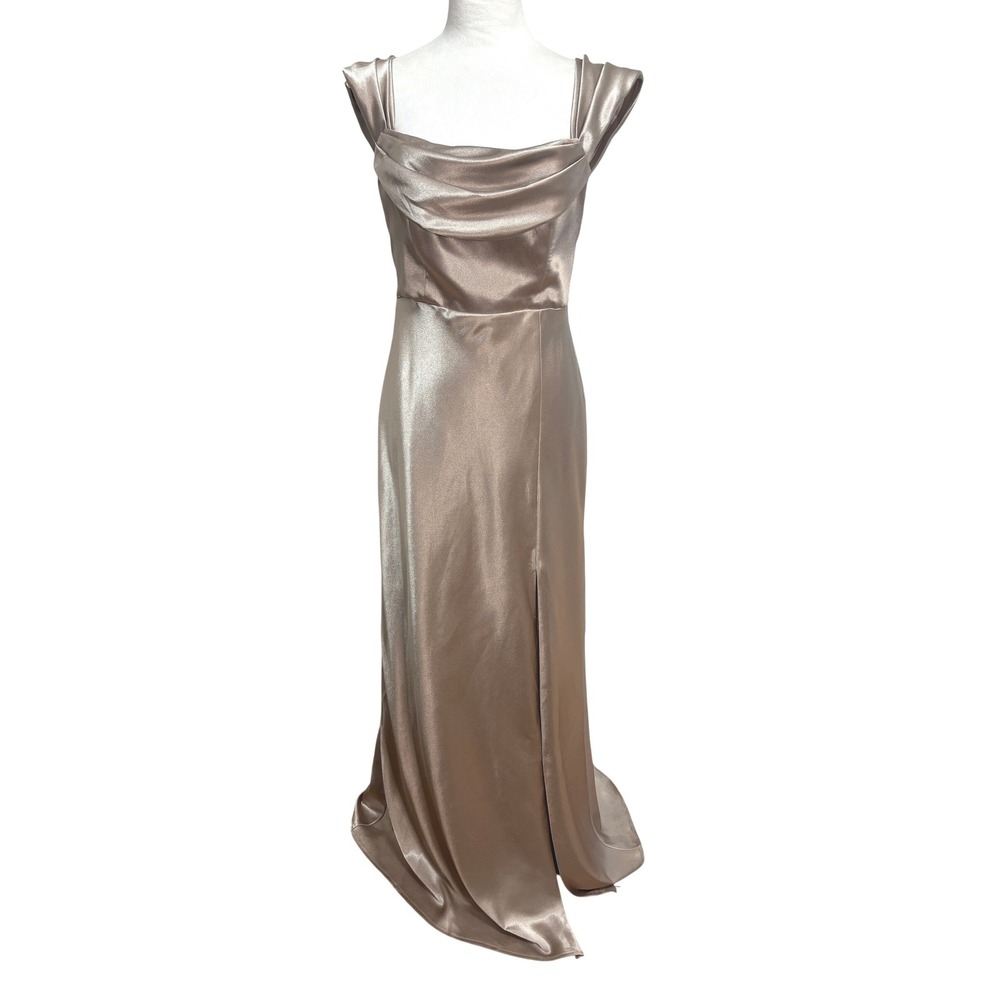 Birdy Grey Mia Satin Dress Champagne Formal Gown Prom Ball Bridesmaid WeddingM